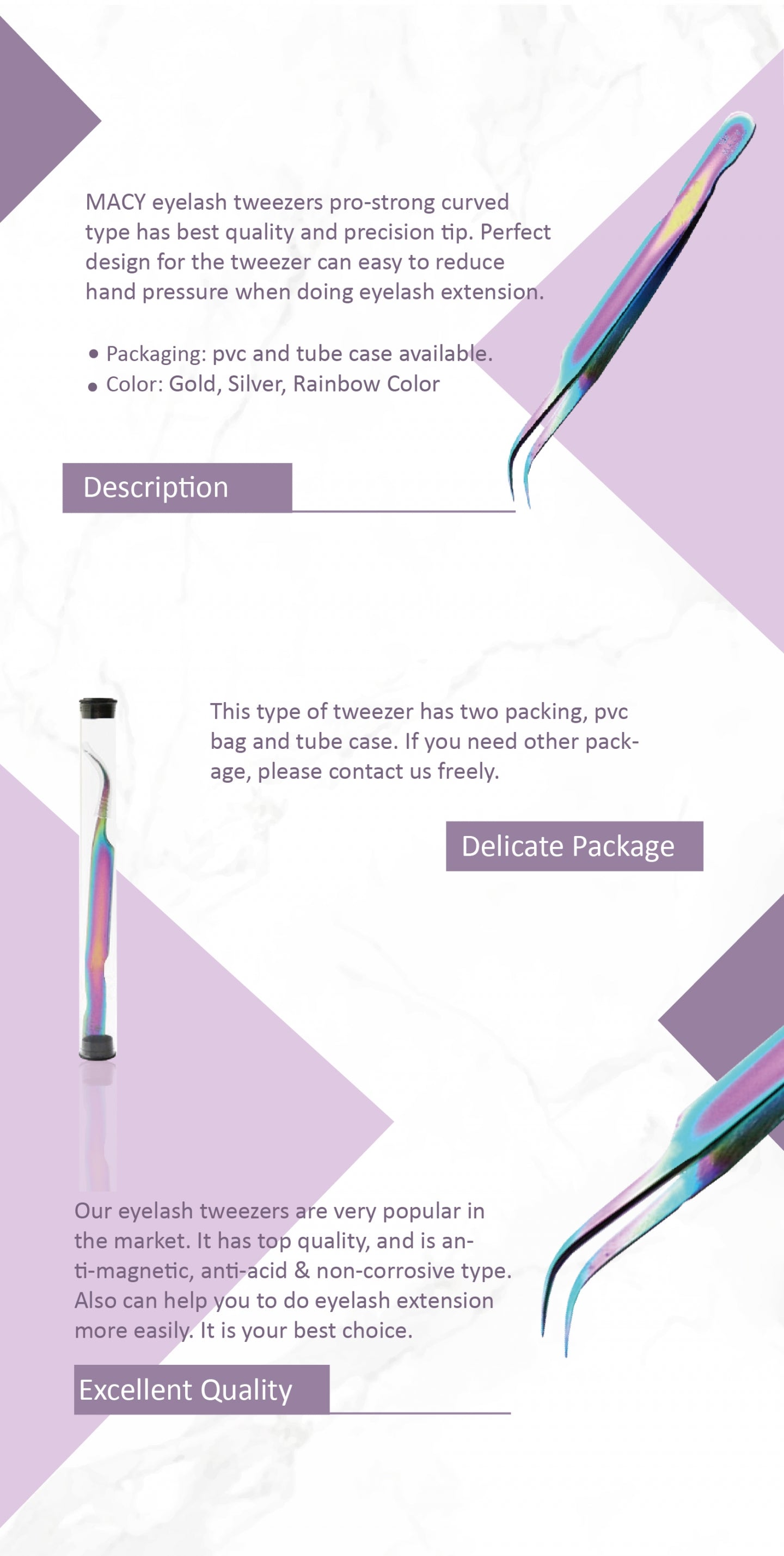 Professional Rainbow Curved Eyelash Extension Tweezers for Precise Isolation