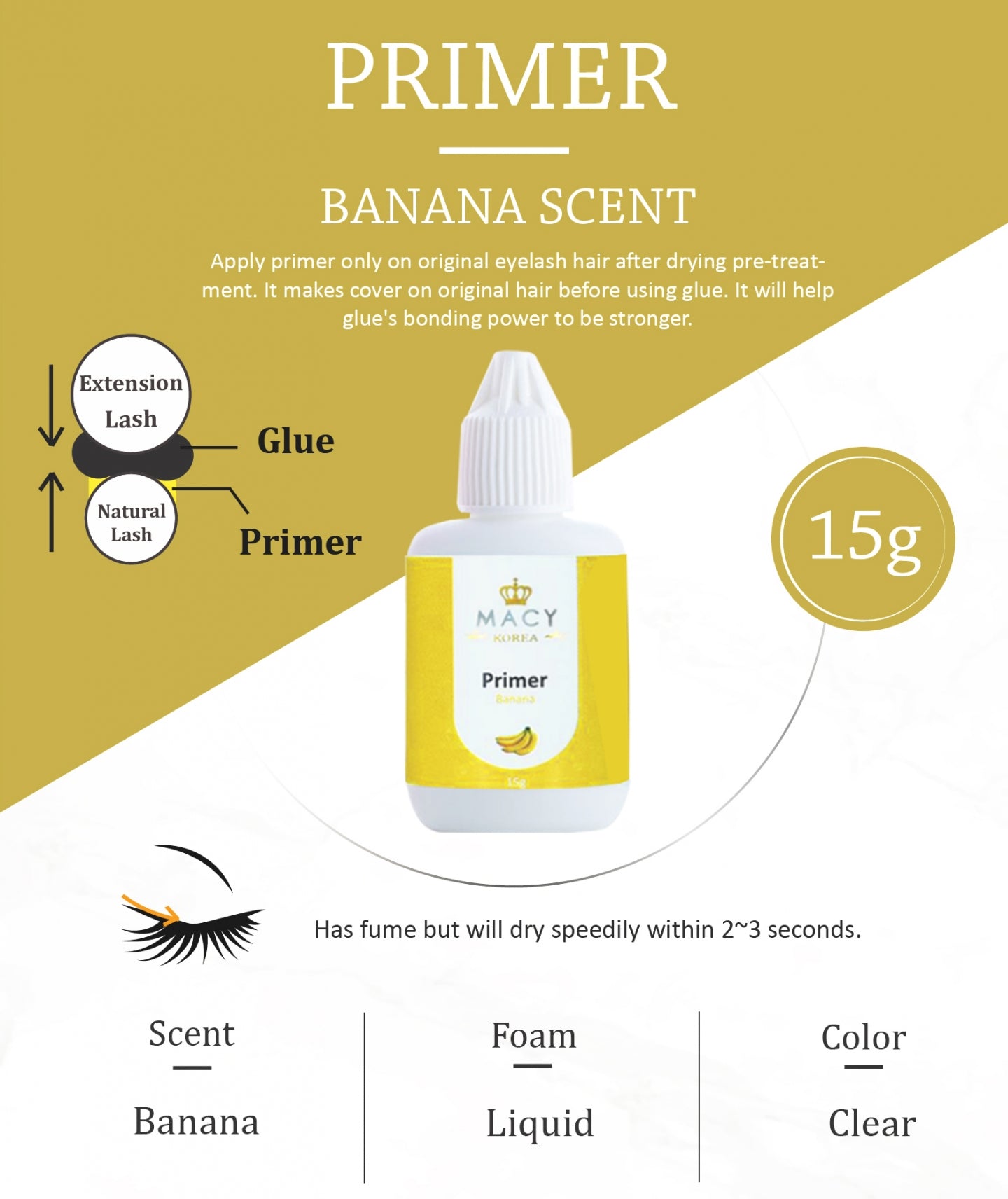 MACY Professional Banana Eyelash Extension Primer for Stronger Glue Bond