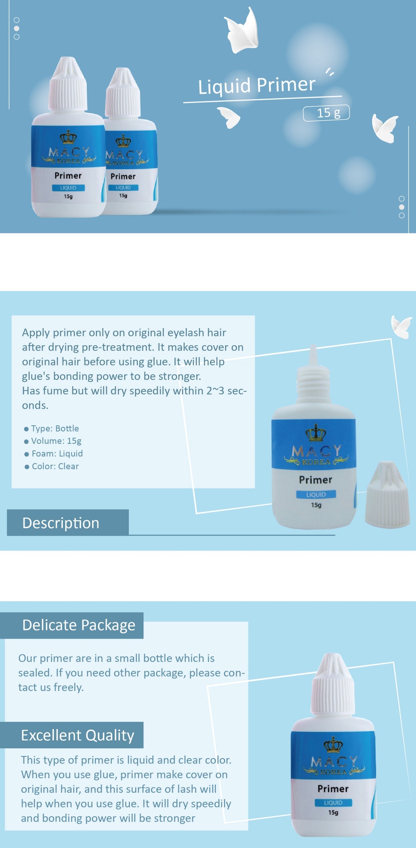 Macy Eyelash Extension Lash Primer 15g Bottle Strong Bonding Power