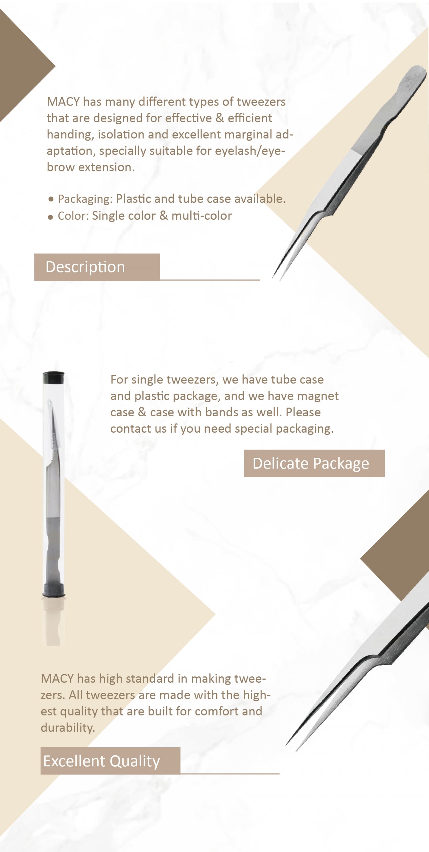 MACY Professional Curved Eyelash Extension Tweezers for Expert Lash Isolation