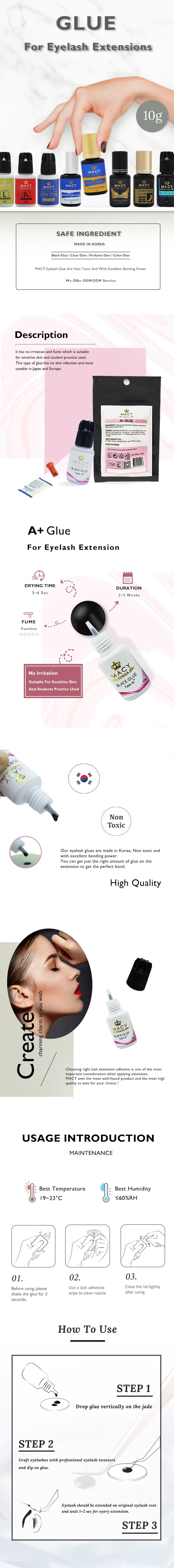 MACY A+ Sensitive Eyelash Extension Glue, Fast Drying, Fumeless, Gentle Bond