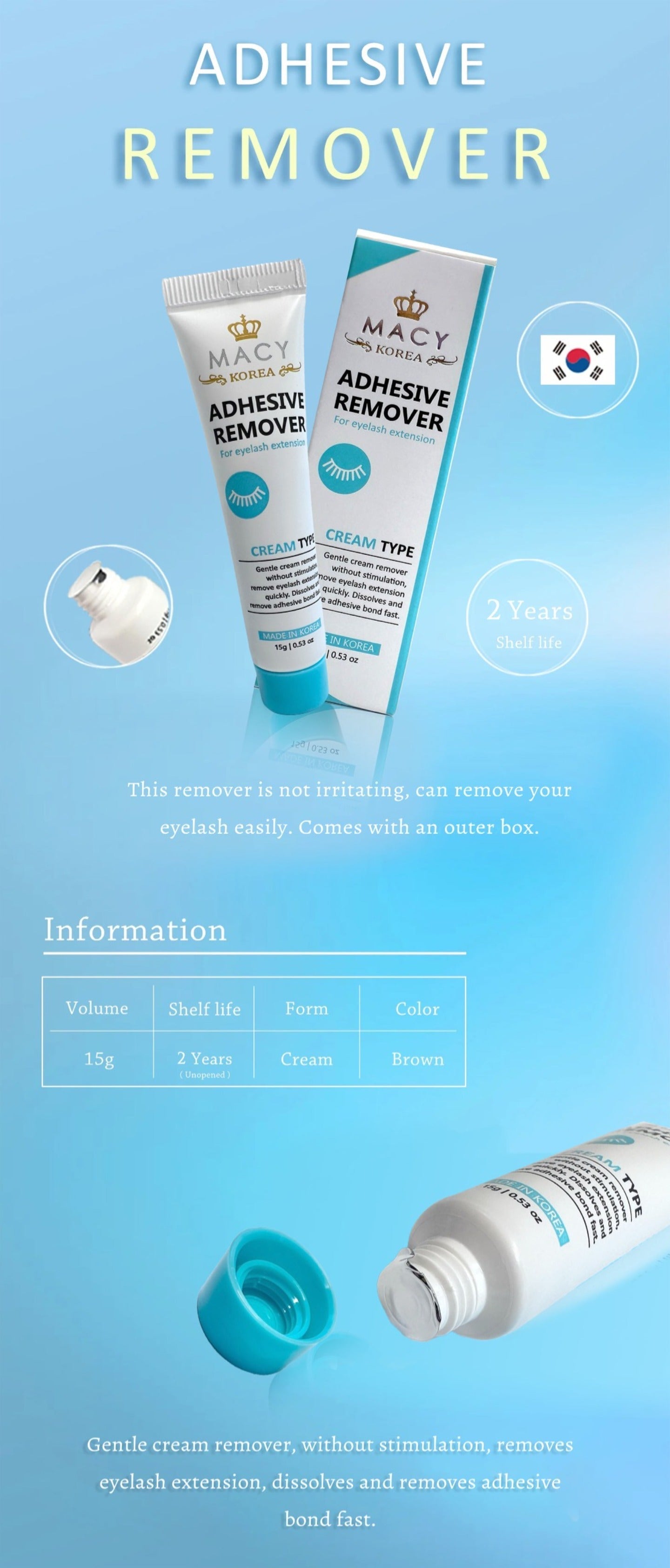 MACY Gentle Cream Eyelash Extension Adhesive Remover - Non-Irritating Formula