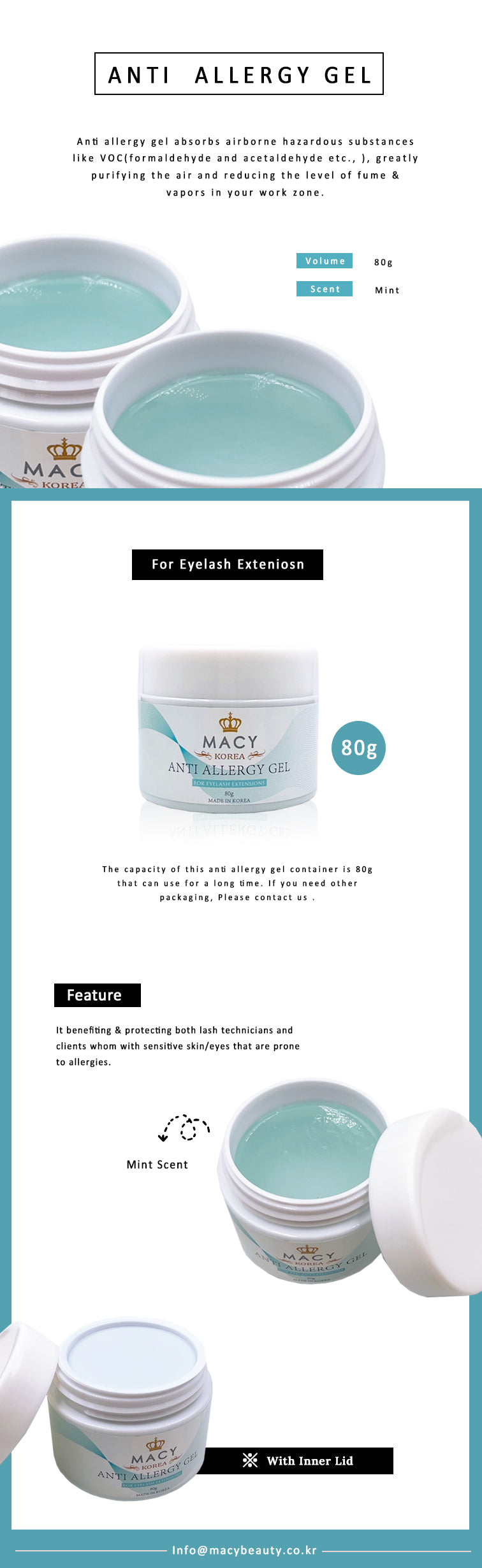 MACY Professional Eyelash Extension Anti-Allergy Gel Mint Scent Fume Purifier