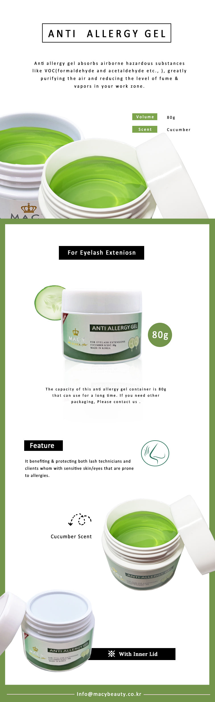 MACY Cucumber Scented Anti-Allergy Gel Fume Absorber for Eyelash Extension Clients