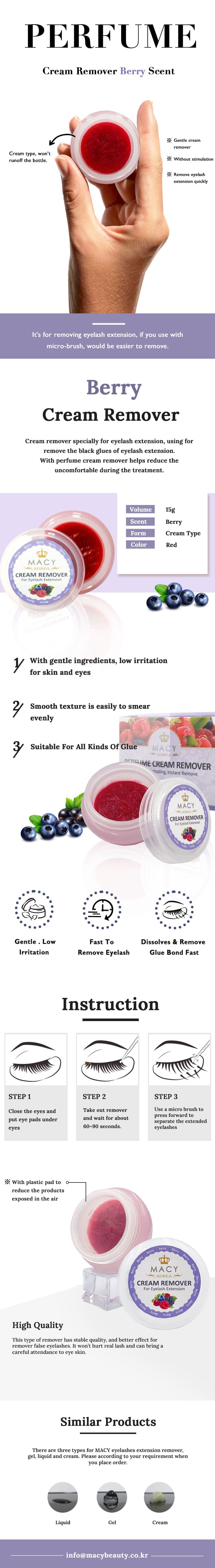 MACY Berry Perfume Cream Eyelash Extension Remover for Gentle, Fast Removal