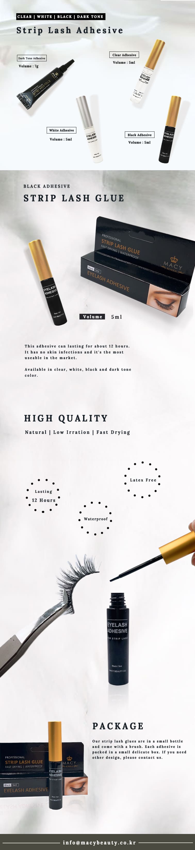 Macy Professional Black Strip Lash Eyelash Adhesive, 12-Hour Waterproof Hold