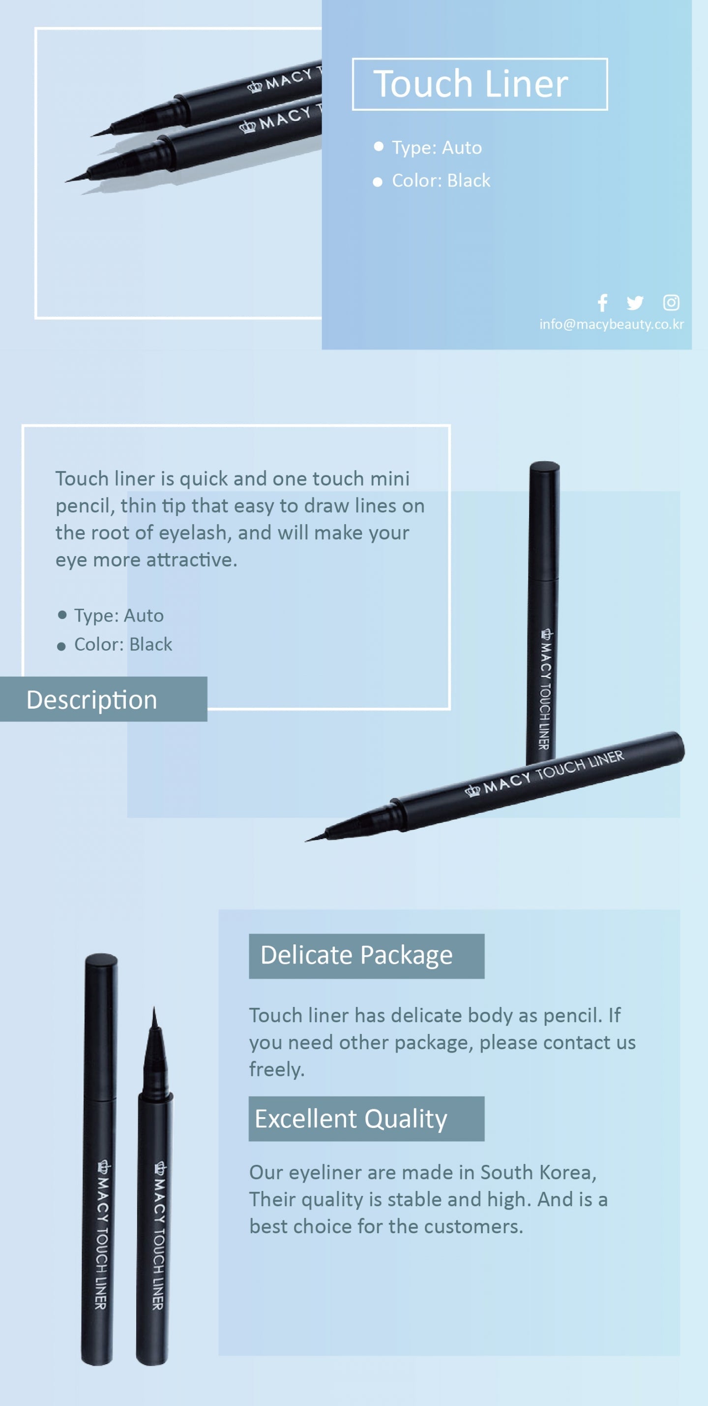 MACY Precision Thin Tip Black Eyeliner Pencil for Eyelash Root Defining