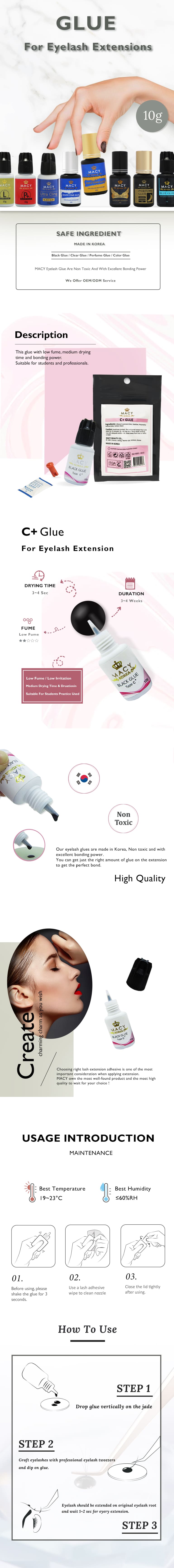 MACY C+ Eyelash Extension Glue: Low Fume, Medium Drying, Long-Lasting Bond