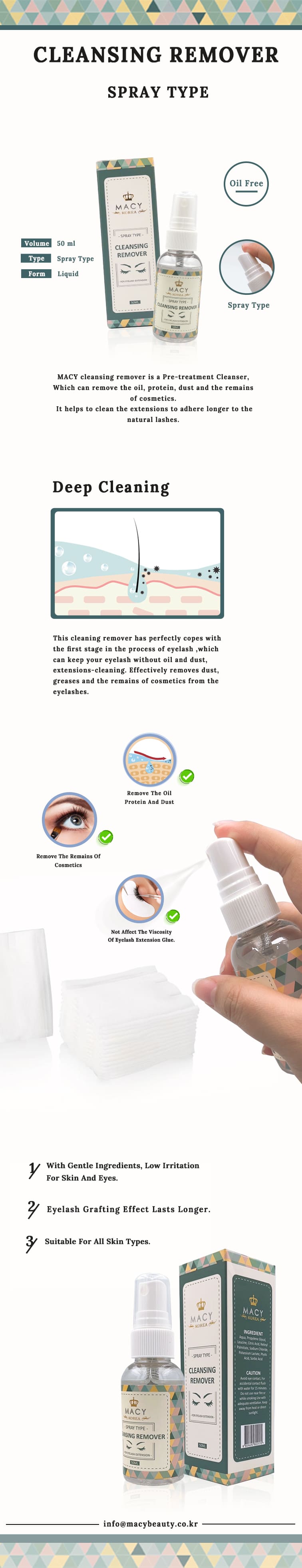 MACY Pre-Treatment Eyelash Extension Cleansing Remover Spray 1.7oz Gentle Formula