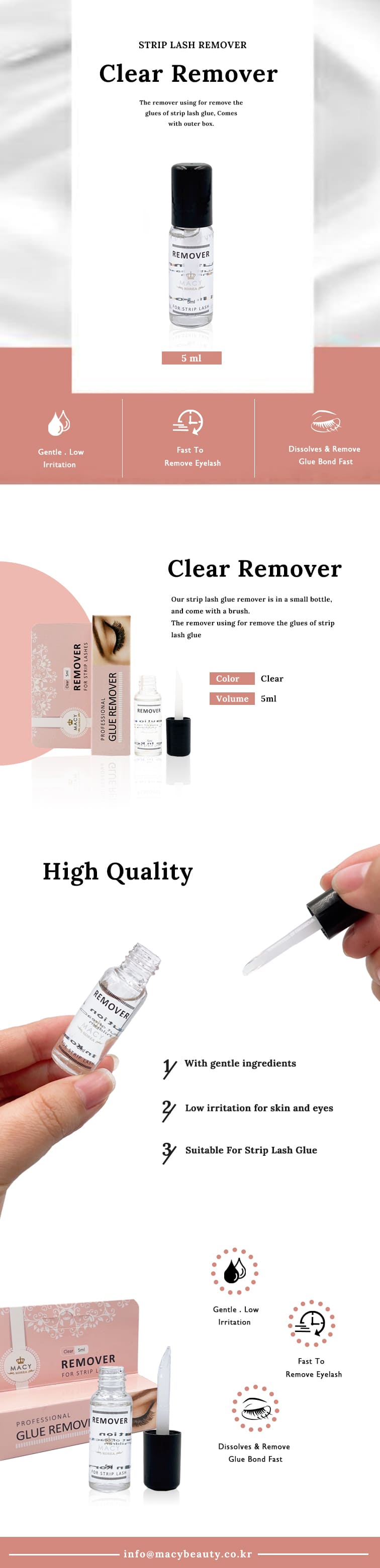 MACY Gentle Clear Strip Eyelash Lash Glue Remover 0.17 fl oz Bottle