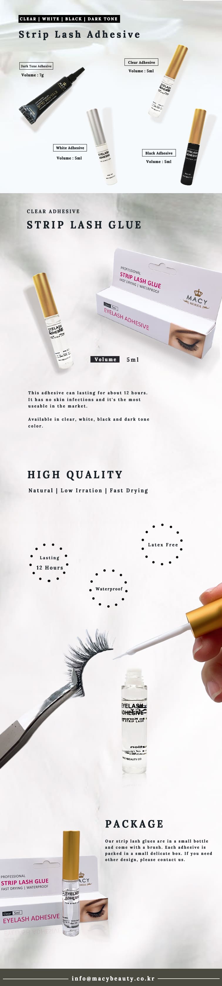 Long-Lasting Clear Strip Eyelash Adhesive Glue - 12-Hour Hold, Gentle Formula