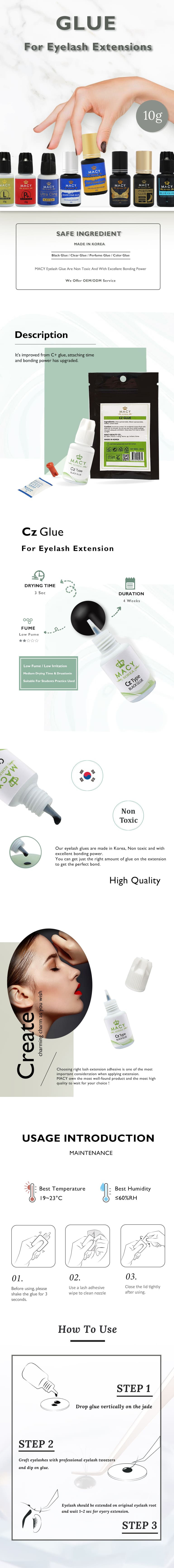 Macy Cz Eyelash Extension Glue: Low Fume, Fast Drying, Long Lasting