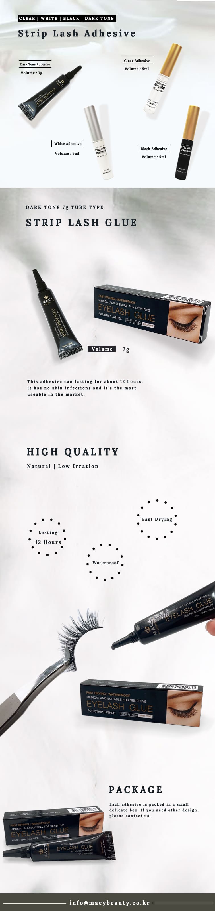 Macy Dark Tone Eyelash Glue 7g Tube, 12-Hour Waterproof Strip Lash Adhesive