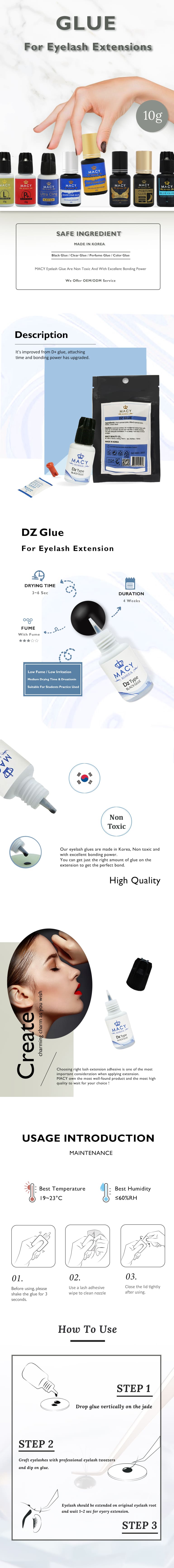 MACY Professional Dz Eyelash Extension Glue: Fast Drying, Strong 4-Week Black Bonding