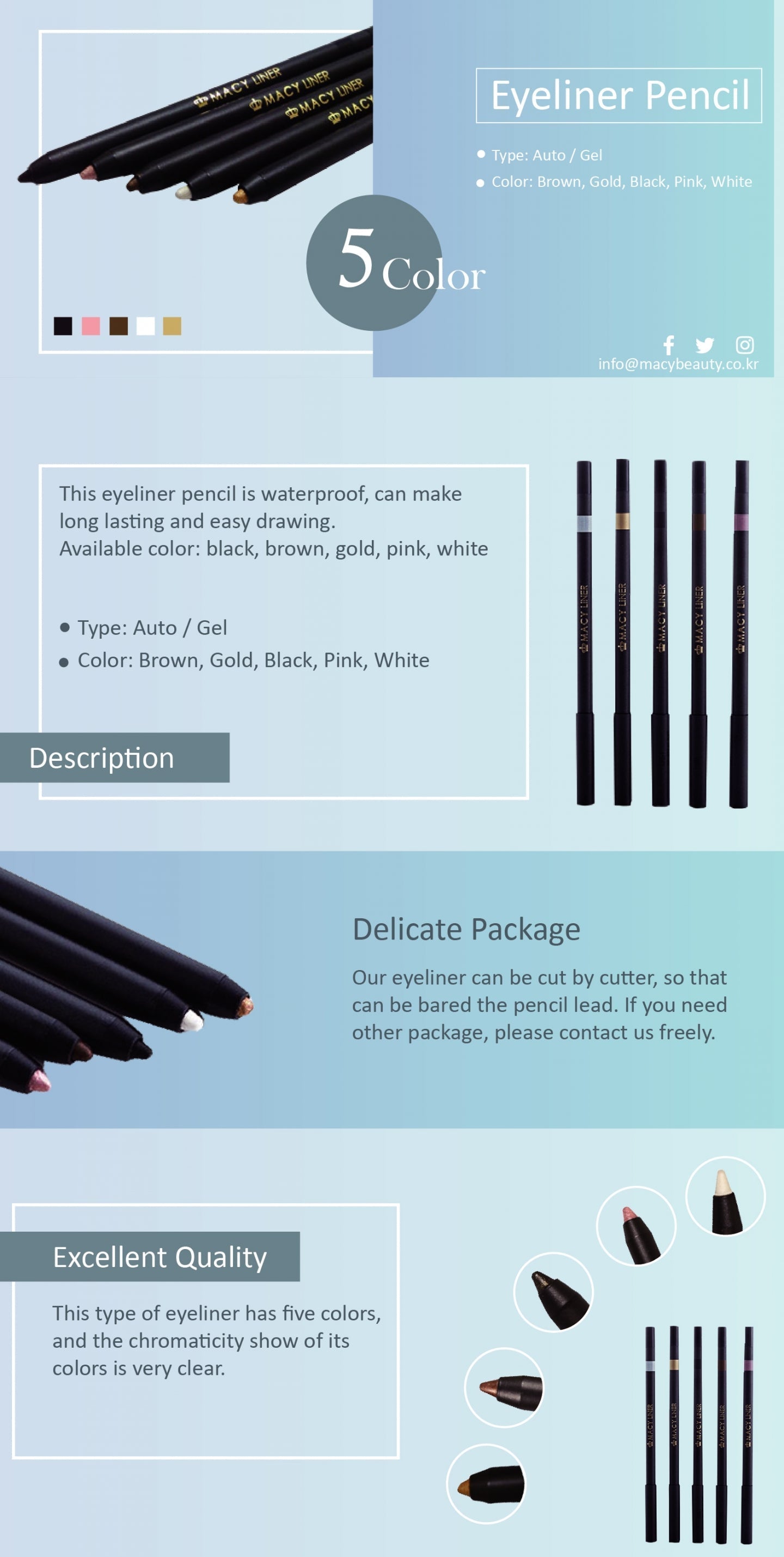 Waterproof Auto Gel Eyeliner Pencil - Long-Lasting, Easy Drawing, No Sharpening