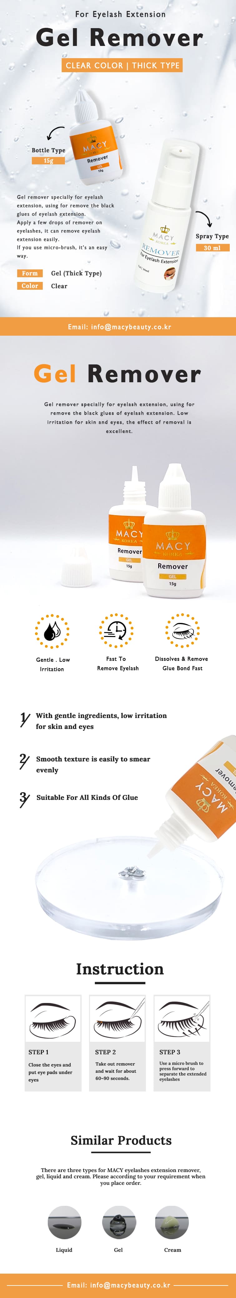 MACY Professional Eyelash Extension Gel Remover - Gentle, Fast, Clear, 15g