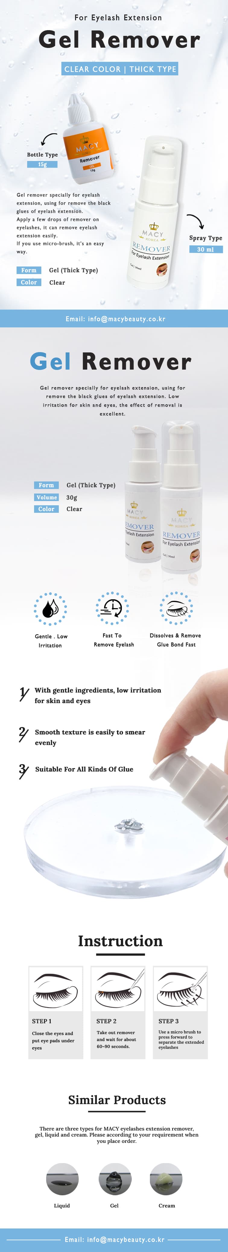 MACY Professional Eyelash Extension Gel Remover Spray 30ml, Low Irritation Clear