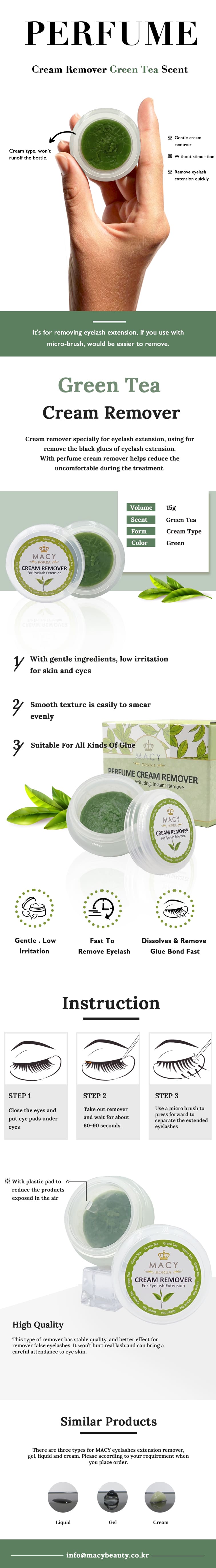 MACY Professional Green Tea Scented Eyelash Extension Cream Remover 15g - Gentle & Fast
