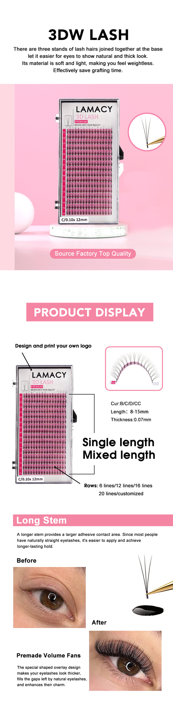 LAMACY 3D Volume Eyelash Extensions: Lightweight, Natural Full Look, Easy Application