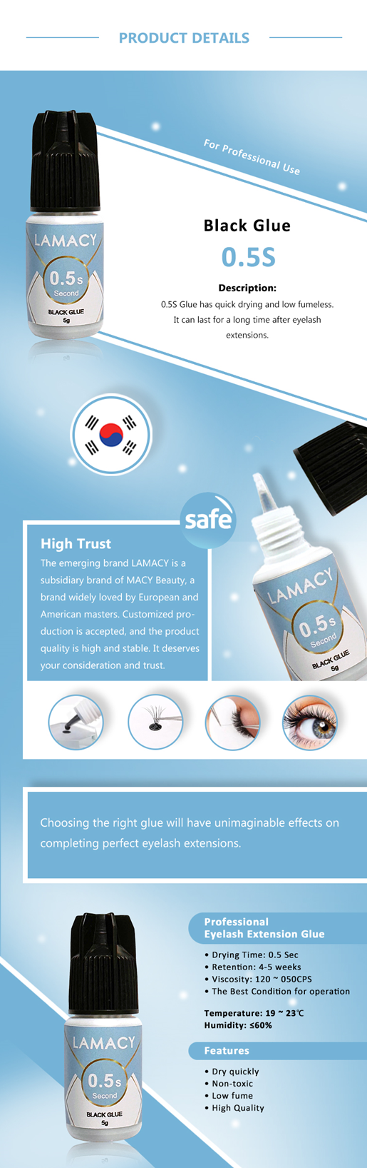 LAMACY 0.5s Quick Dry Eyelash Extension Glue for Professional Lash Artists