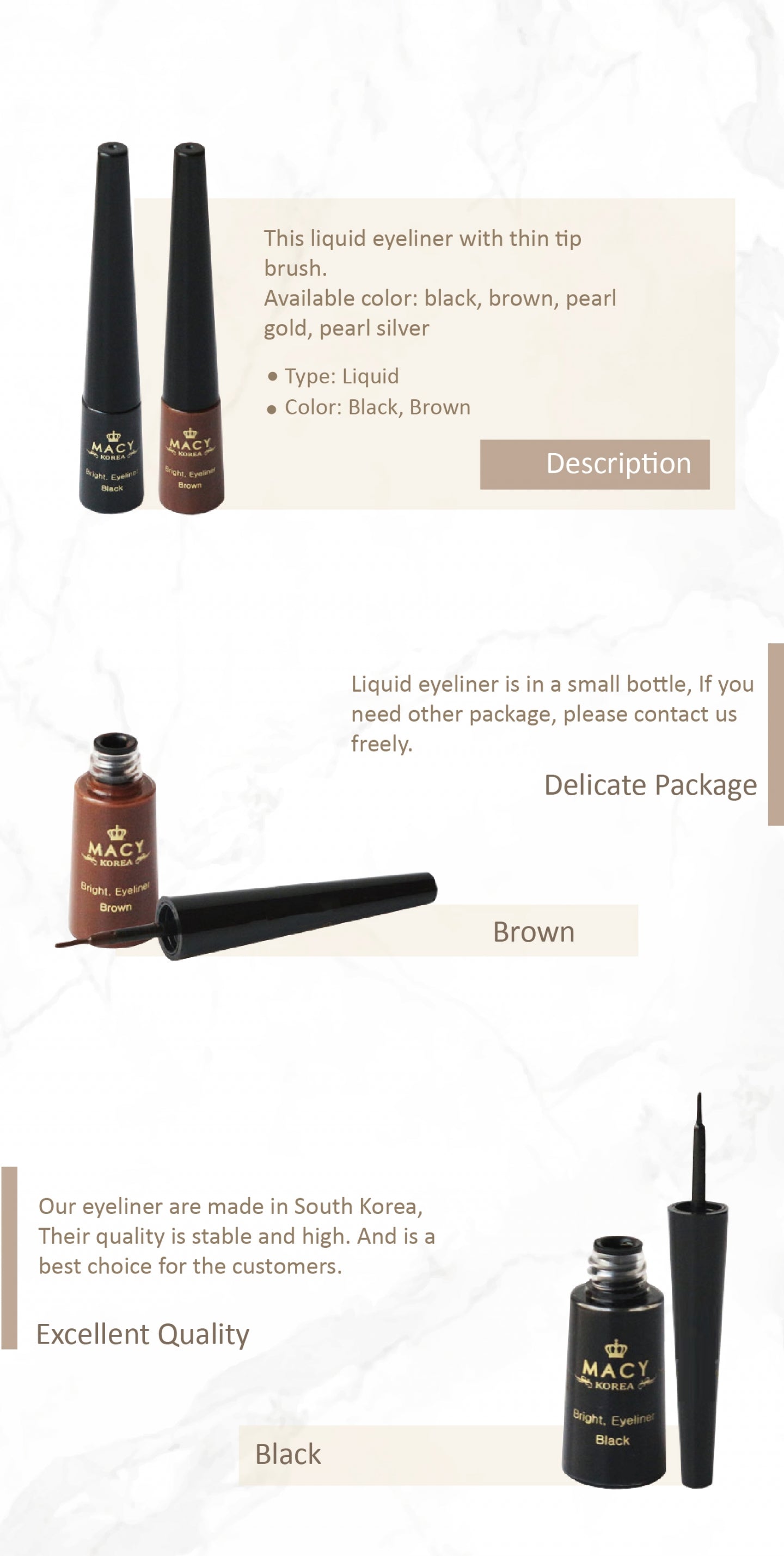 MACY Precision Liquid Eyeliner: Ultra-Fine Tip, Four Vibrant Long-Lasting Colors