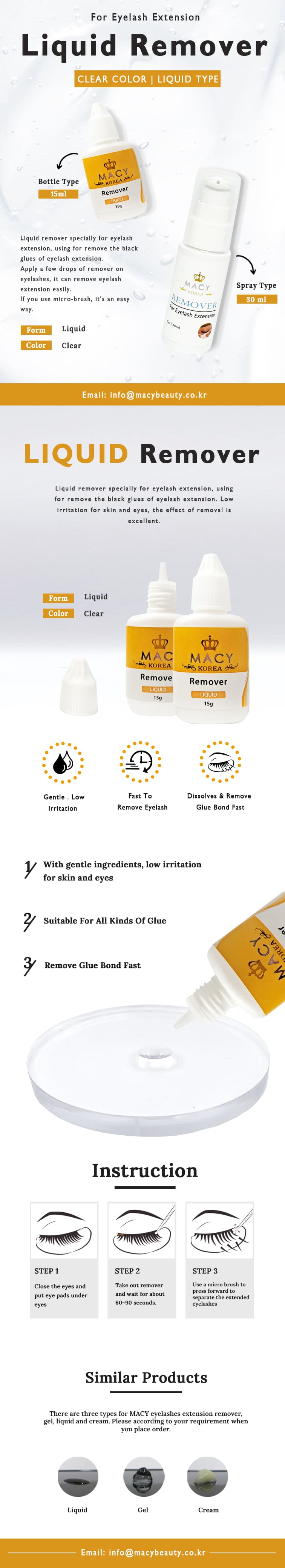 MACY Effortless Eyelash Extension Liquid Remover - Gentle, Fast, Clear, 0.5oz