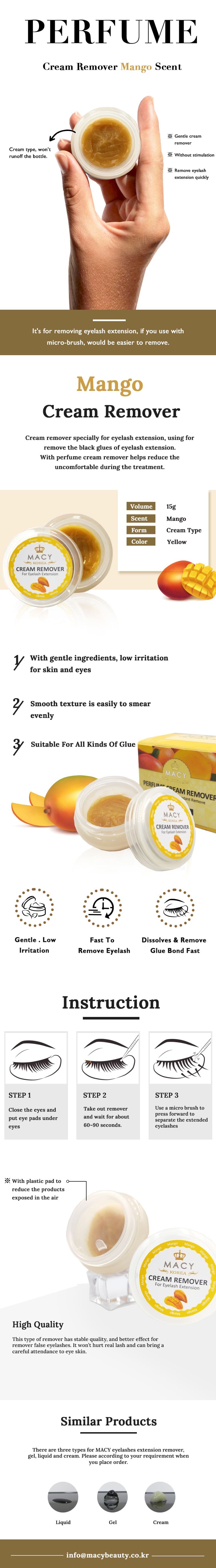 Macy Mango Scented Eyelash Extension Cream Remover - Gentle, Fast, Low Irritation