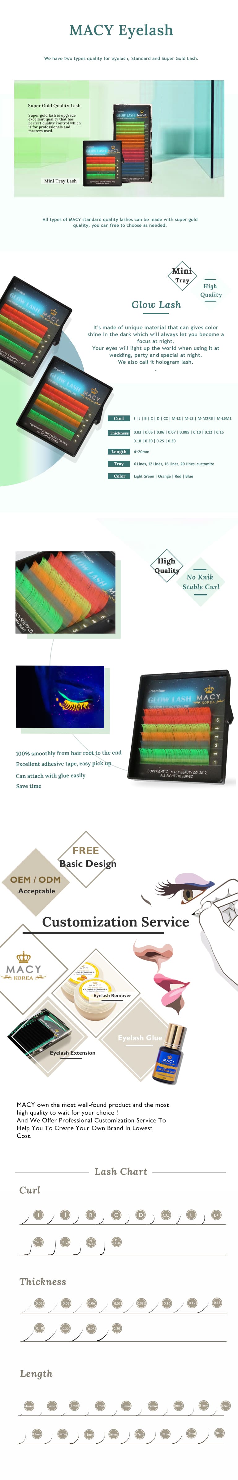 MACY Super Gold Glow Eyelash Extensions: Vibrant Hologram Effect, Stable Curl