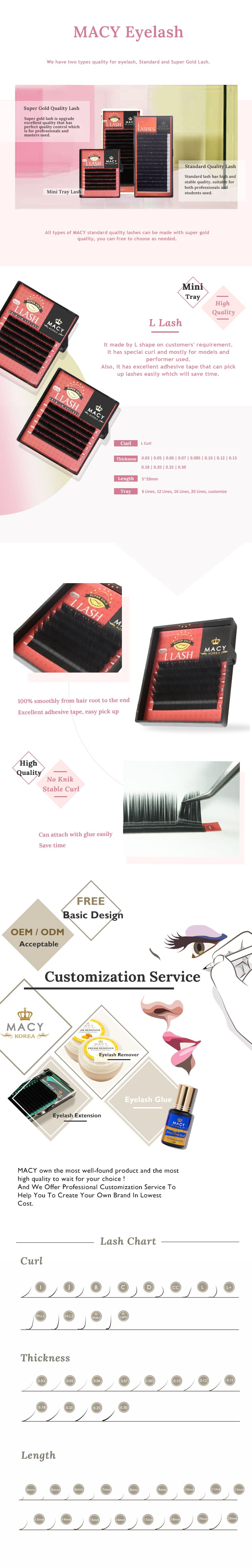 MACY Super Gold L Curl Eyelash Extensions for Dramatic Volume & Easy Application