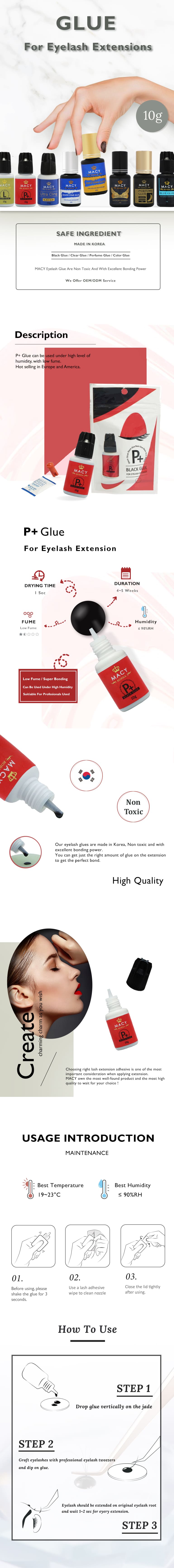 MACY P+ Pro Eyelash Extension Glue: Fast Drying, Low Fume, High Humidity