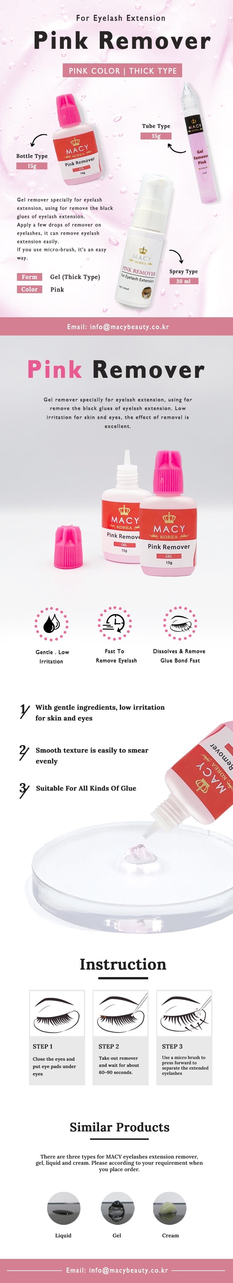 MACY Pink Gel Eyelash Extension Remover – Gentle, Fast-Acting, Thick Formula