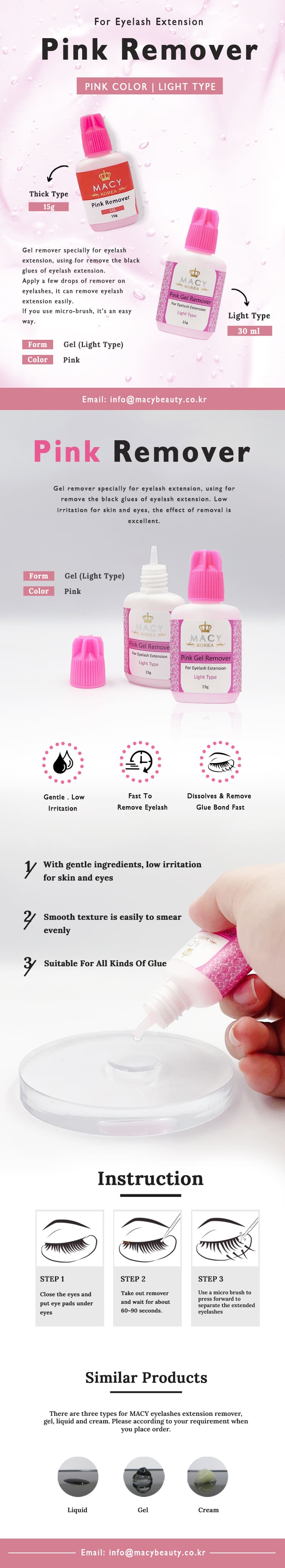 MACY Pink Gel Eyelash Extension Remover – Gentle, Fast-Acting, Low Irritation Formula