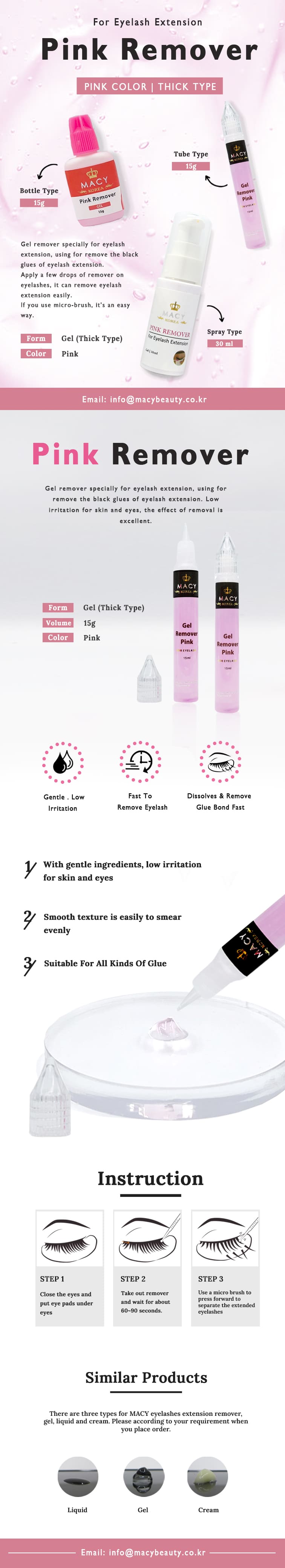 Macy Pink Gel Remover Tube: Gentle, Fast Eyelash Extension Glue Dissolver