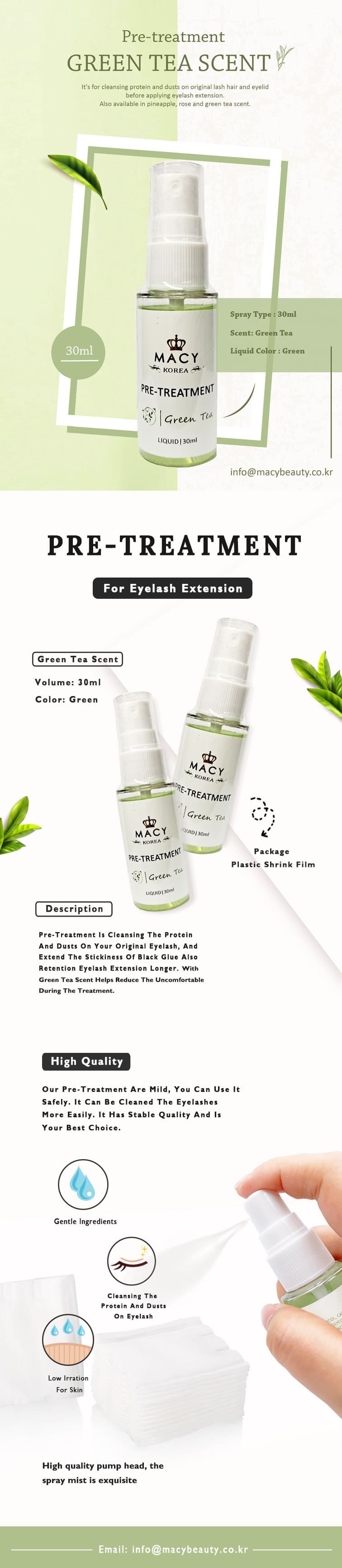 MACY Green Tea Eyelash Extension Pre-Treatment Spray Cleaner 1 fl oz