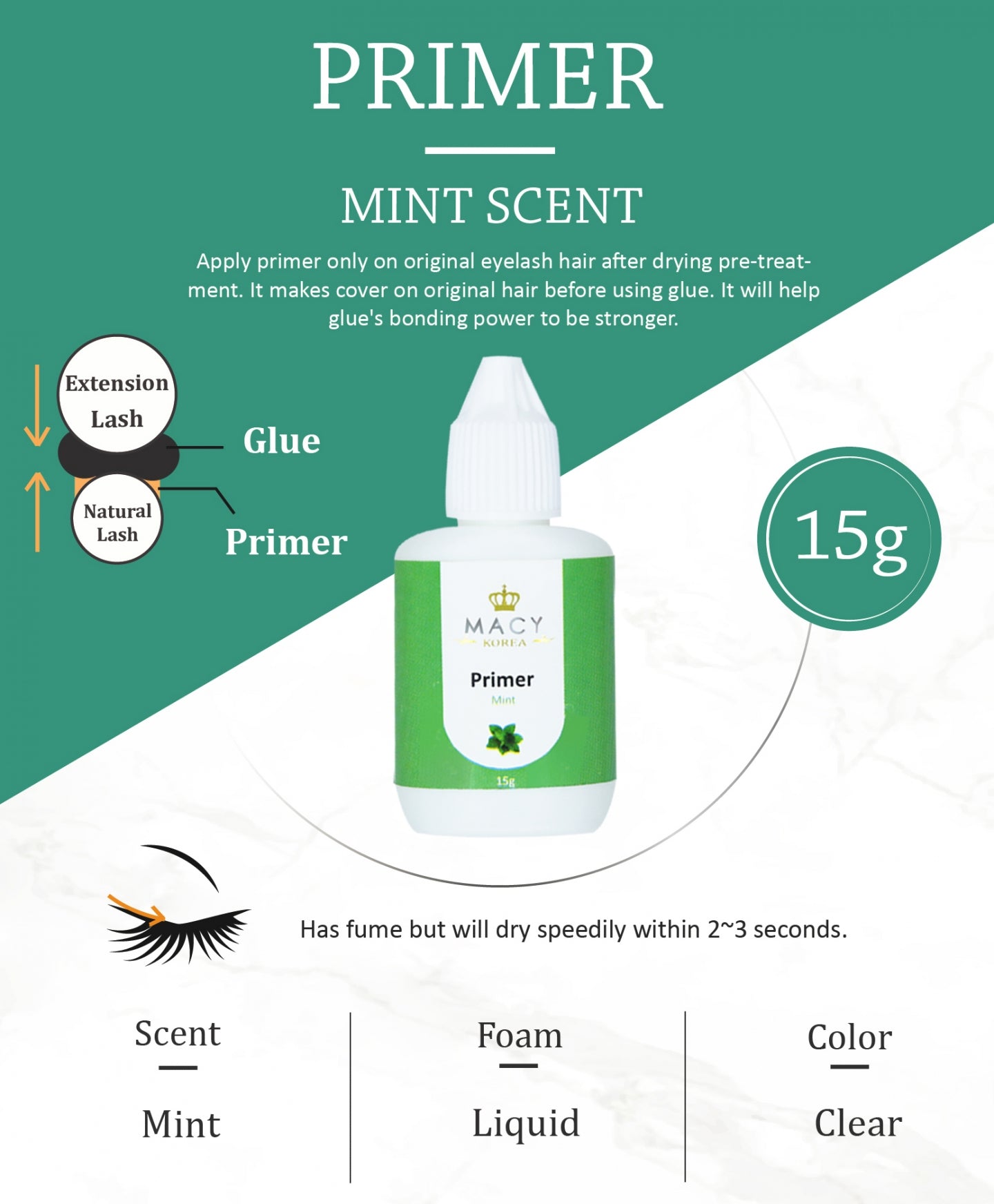 Macy Eyelash Extension Mint Scented Primer for Stronger Glue Bond 15g