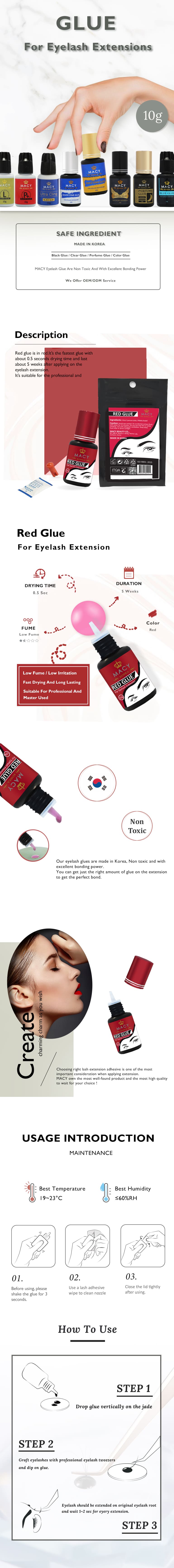 MACY Red Eyelash Extension Glue - Ultra-Fast 0.5s Dry, 5-Week Hold