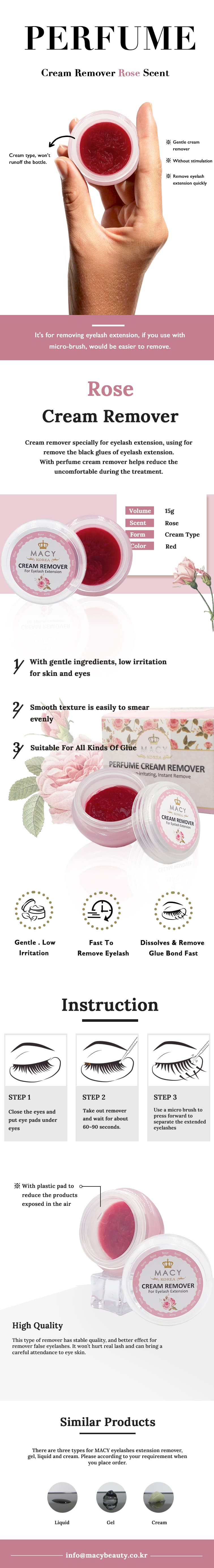 MACY Luxurious Rose Scent Eyelash Extension Cream Remover - Gentle, Fast