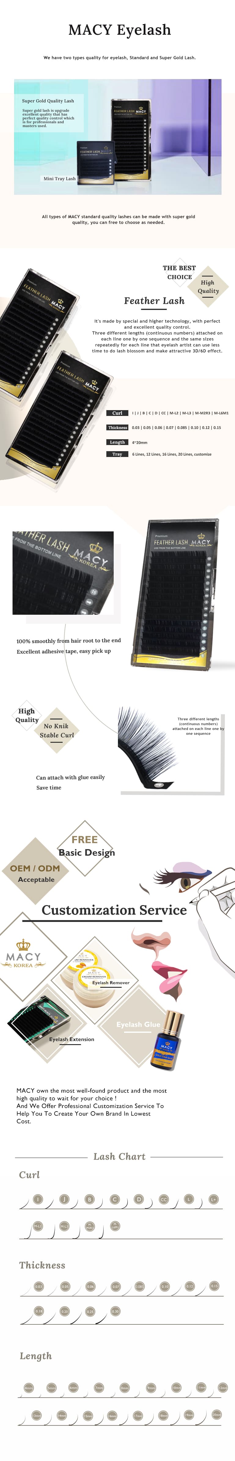 MACY SG Feather Lash: Lightweight 3D/6D Volume Eyelash Extensions, Mixed Length Tray