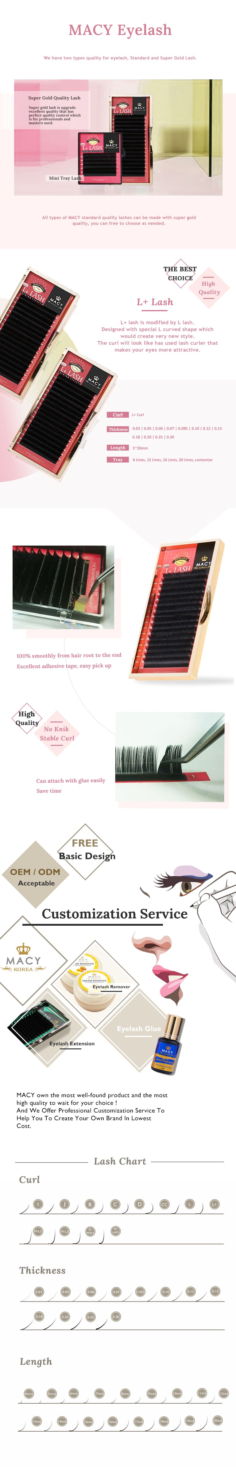 MACY Super Gold L+ Curl Eyelash Extensions for Dramatic Lifted Look