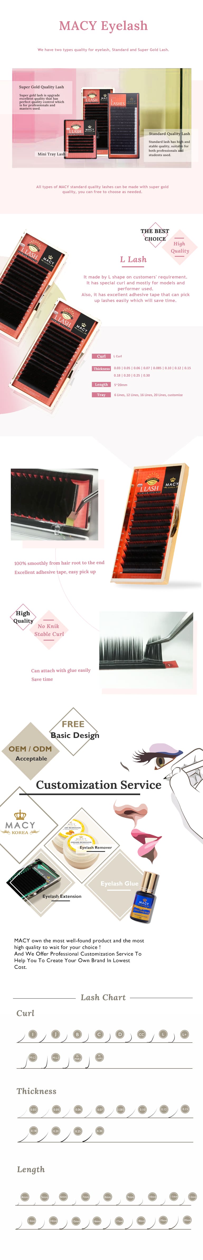 MACY Super Gold L-Curl Eyelash Extensions for Professional Dramatic Look Easy Application