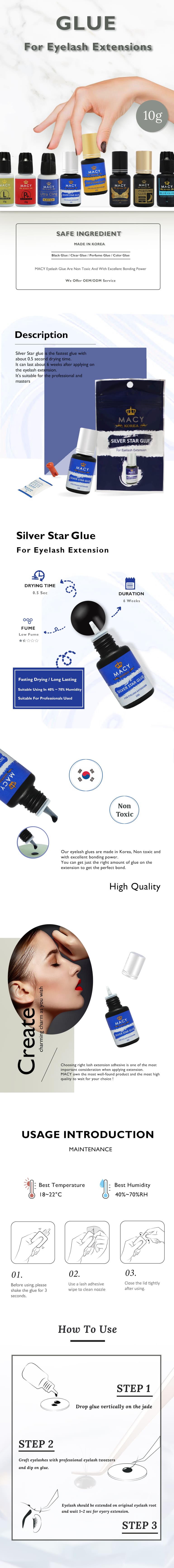 MACY Silver Star Eyelash Extension Glue: Rapid 0.5 Second Dry, 6 Week Hold