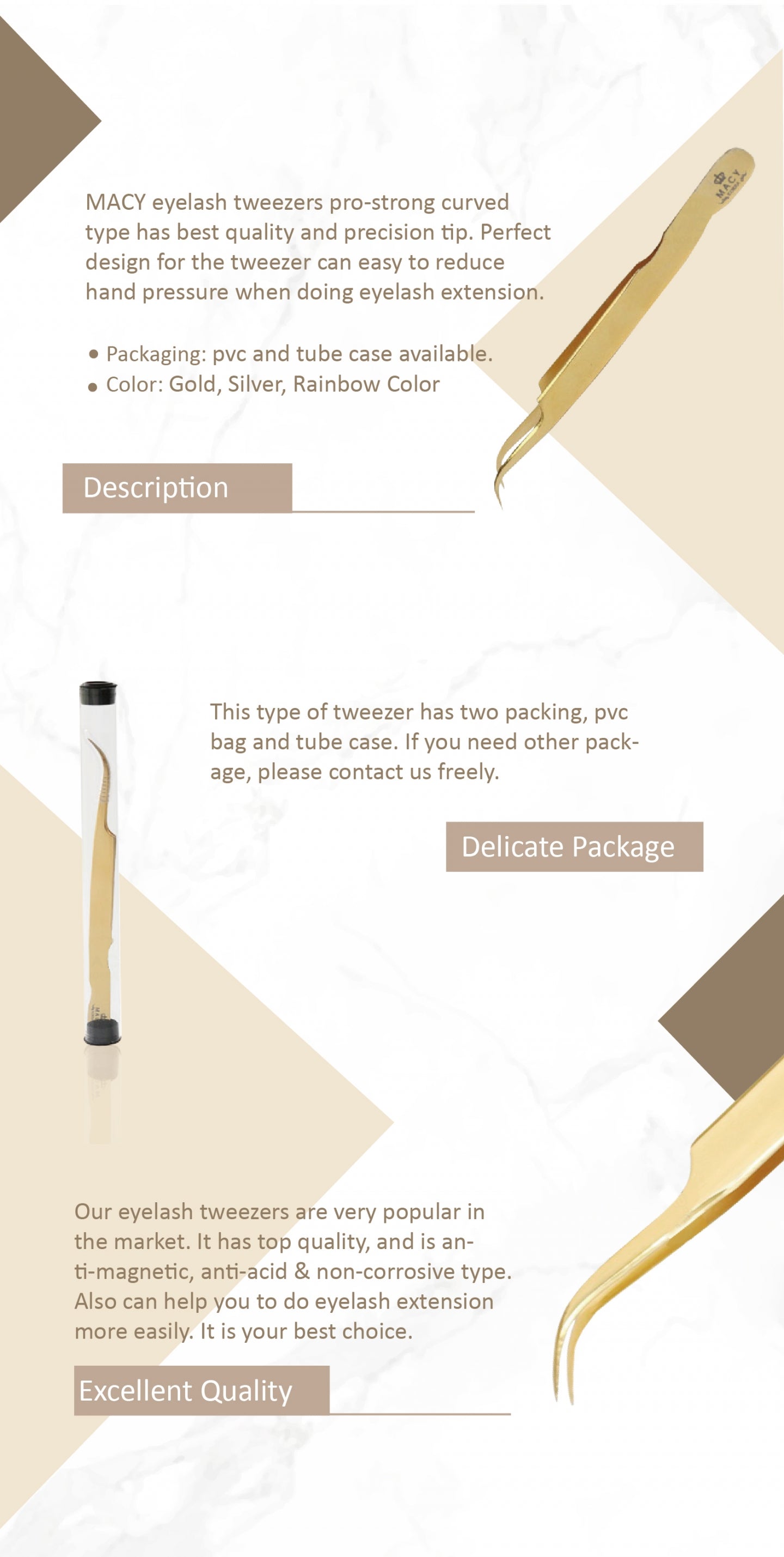 MACY Pro-Strong Curved Gold Eyelash Extension Tweezers: Precision Isolation Tool