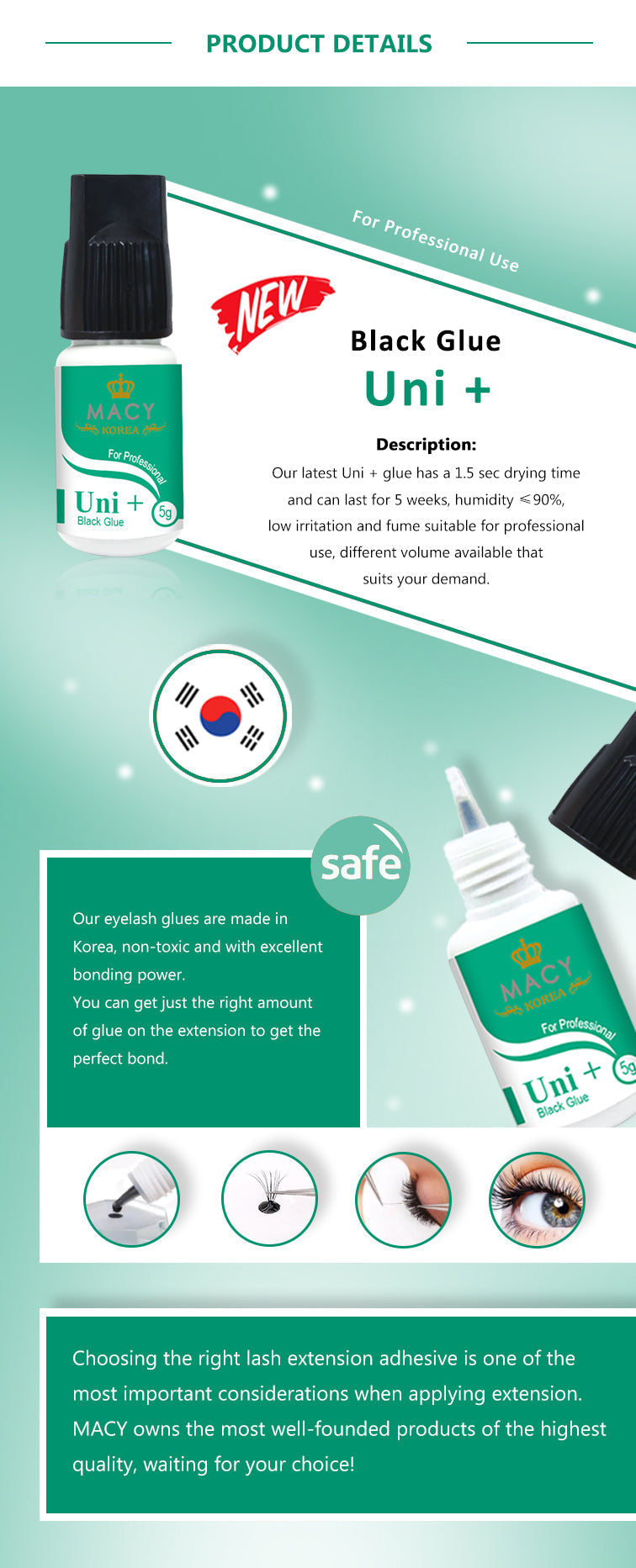 MACY Uin+ Professional Eyelash Extension Glue: Fast-Drying, Long-Lasting Formula