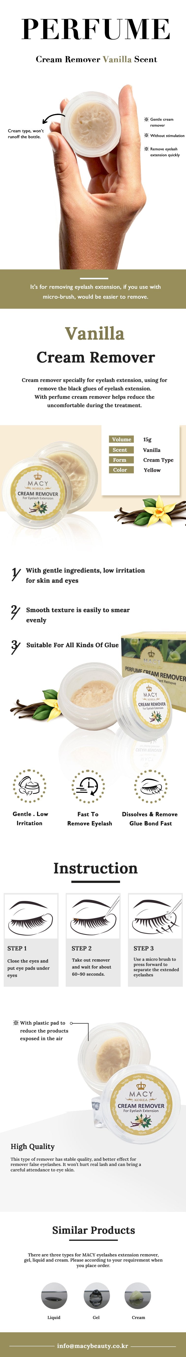 Macy Vanilla Scented Eyelash Extension Cream Remover - Gentle, Fast, Effective