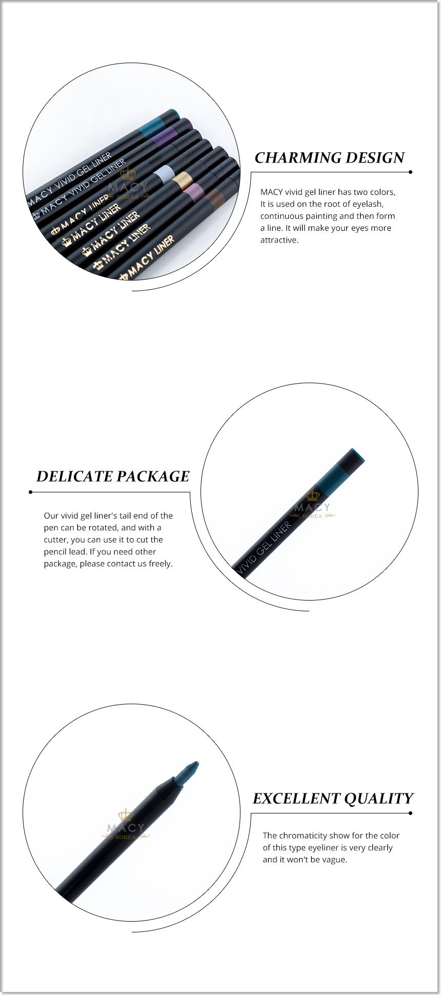 MACY Dual-Sided Vivid Gel Eyeliner Pencil with Built-in Sharpener - Blue, Purple