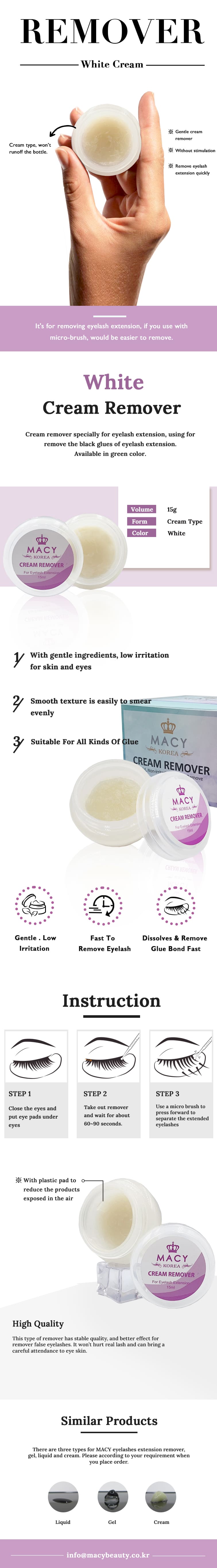 MACY Professional Eyelash Extension White Cream Remover, Gentle & Fast Acting