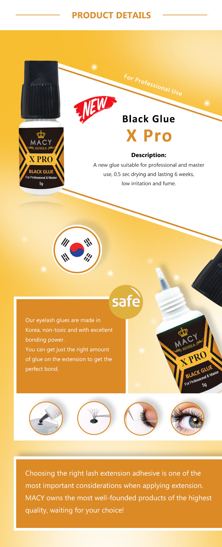 MACY X PRO Eyelash Extension Glue - 0.5s Fast Dry, Low Fume, 6-Week Hold